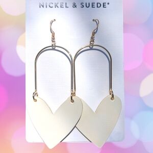 New Nickel & Suede White Heart Earrings
